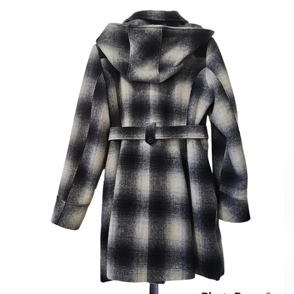 Vintage American Rag Cie 1984 Checkered Coat Wool Blend White & Navy Blue - Picture 2 of 6